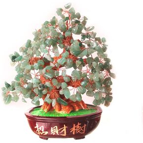 Crystal Money Tree Feng Shui Bonsai, Good Luck Reiki Healing Balancing Amethyst Gemstone Tree Rock Tree, Crystal Tree for Positive Energy, Wealth Prosperity Table Decor for DIY Home Office(green)