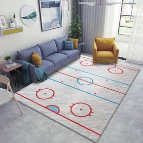 Ice Hockey Rink Hockey Rink Box 5'9"x8'8" Area Rugs Non-Slip Floor Mat Doormats Home Runner Carpet for Living Room, Kids, Children Bedrooms, Playroom