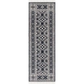 سجادة SAFAVIEH Kilim Collection Runner - 2'3" x 7'، أسود وعاجي، نسيج مسطح مصنوع يدويًا من صوف بوهو هامشي، مثالي للمناطق ذات حركة المرور العالية في غرفة المعيشة وغرفة النوم (KLM728Z)