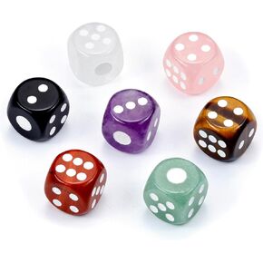 مجموعة النرد الكريستالي للشفاء من توب بلازا 7 شقرا، 6 نردات من الأحجار الكريمة المنحوتة من أجل موازنة الويكا الروحية والريكي والسحر والهدايا المفضلة لعيد الميلاد in Kuwait