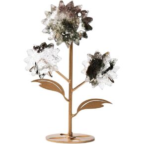 JIC Gem Labradorite Stone Crystal Sunflower Labradorite Quartz Crystal Slices Carved Flower Healing Crystal Gemstone Decoration on Stand Home Decor Reiki Meditation