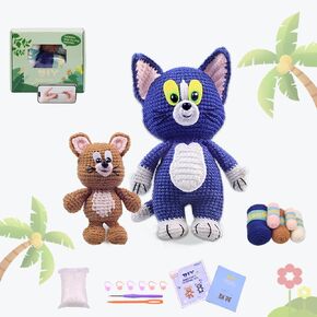 Crochet Kit for Beginners Adults - 2PCS Animals Start Crotcheting - Perfect Amigurumi Knitting Learn to Kit for Adult Kids with Stitch by Stitch Video Tutorials,Holiday Christmas Gift.(Mouse