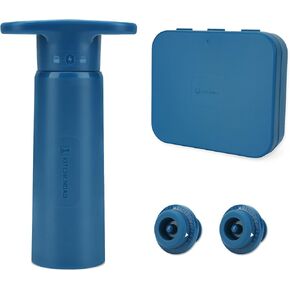 KITCHENDAO Wine Saver Pump with Sound Indicator，4 Vacuum Wine Stoppers and Storage Box, Reusable Wine Stoppers Preserver to Keep Wine Fresh, Ideal Wine Accessories Gift for Wine Lover(Blue)