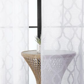 OWENIE Sheer White Curtains 36 Inch Length 2 Panels Set, Short Tier Curtains for Small Window, Light Filtering Geometric Jacquard Textured Semi Sheer Curtains for Kitchen Bathroom, 42x36 inch