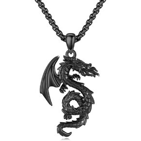 Dragon Necklace for Men Scream Fire-breathing Dragon Pendant Necklace Sterling Silver Medieval Mythic Totem Dragon Chain Vintage Animal Jewelry Gifts for Birthday Anniversary