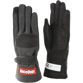 RaceQuip Race Gloves 355 Series 2 Layer Nomex SFI 3.3/5 Certified Black Large 355005