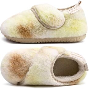 COFACE Fuzzy Slippers Womens Cozy Diabetic Slippers for Women Warm Memory Foam House Shoes Wide Fit Adjustable Ladies Slippers Boots Indoor Outdoor