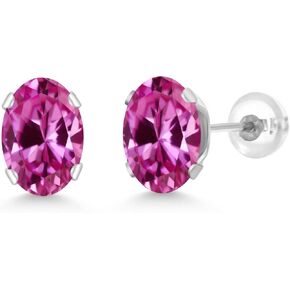 Gem Stone King 14K White Gold Green Tourmaline Stud Earrings For Women (1.40 Cttw, Gemstone Birthstone, Oval 7X5MM)