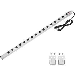 Long Heavy Duty 16 Outlet Large Metal Garage Workshop Multi Wide Industrial Power Strip. 6FT Cord 15A, 125V, 1875W (Black)