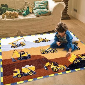 Kids Rug 4x6Ft Large Vehicle Car Play Mat Boys Construction Carpet Soft Digger Play Rug for Bedroom Engineering Rugs for Children Nursery Rug Plush Playroom Rug