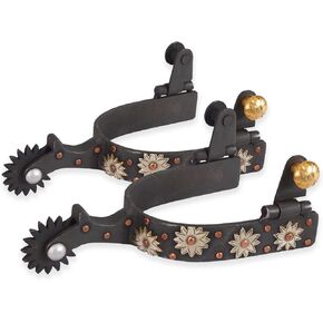 Reinsman Women's & Youth Flower Durable Shank Rowel Brown Iron Spurs for Western Boots with 1 3/4" Shank & 3/4" Band | Equestrian Sports, Training, All-Around Use