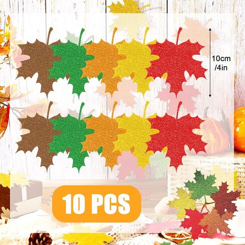 Fall Maple Leaves Cutouts, Autumn Glitter Leaf Paper Die Cuts Colorful Artificial Confetti Cardboard for Bulletin Board Classroom Thanksgiving Party Cutting Decor Supplies (10 PCS, 5 Colors) in Saudi Arabia