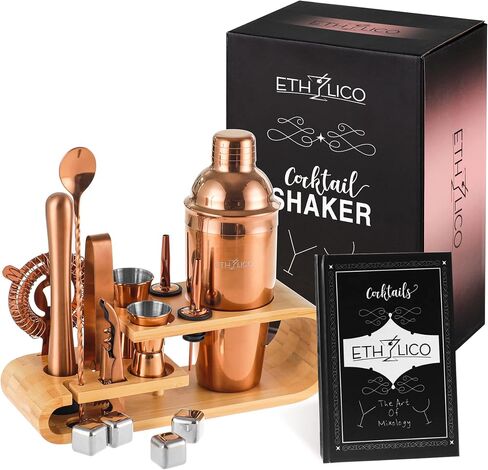 Cocktail Shaker Kit | Barware Tool Set | Professional 15 piece Bartender Kit with Natural Bamboo Stand - 55 Cocktail Recipe Book Included - Rainbow in Saudi Arabia