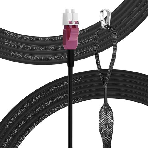 100m/326ft OM4 Fiber LC to LC Outdoor Armored Fiber Cable, Industrial TPU, Direct Burial, Duplex Multimode Fiber, 40G/100G, 50/125um, Uniboot LC to LC with Pulling Eye Kit Installed on one end, OD-5mm in Saudi Arabia