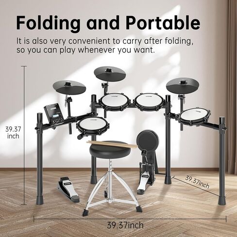 مجموعة الطبول الكهربائية، مجموعة الطبول الإلكترونية للبالغين مع 455 صوتًا، وسادات طبلة شبكية، وعصي الطبل، ودواسات شديدة التحمل، وعرش الطبل، وسماعات الرأس متضمنة - (UAED-5DS) in Kuwait