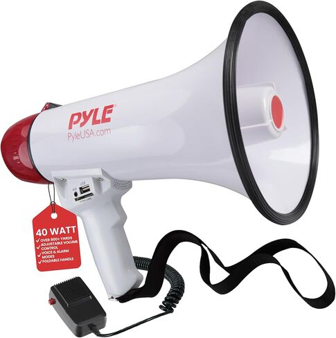 Pyle Portable Megaphone Speaker PA Bullhorn - Built-in Siren, 40W Adjustable Vol Control & 1000 Yard Range, Ideal for Any Outdoor Sports, Cheerleading Fans Coaches & Safety Drills, Black - PMP43IN in Saudi Arabia