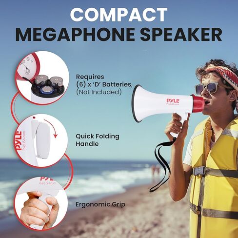 Pyle Portable Megaphone Speaker PA Bullhorn - Built-in Siren, 40W Adjustable Vol Control & 1000 Yard Range, Ideal for Any Outdoor Sports, Cheerleading Fans Coaches & Safety Drills, Black - PMP43IN in Saudi Arabia