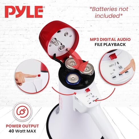 Pyle Portable Megaphone Speaker PA Bullhorn - Built-in Siren, 40W Adjustable Vol Control & 1000 Yard Range, Ideal for Any Outdoor Sports, Cheerleading Fans Coaches & Safety Drills, Black - PMP43IN in Saudi Arabia