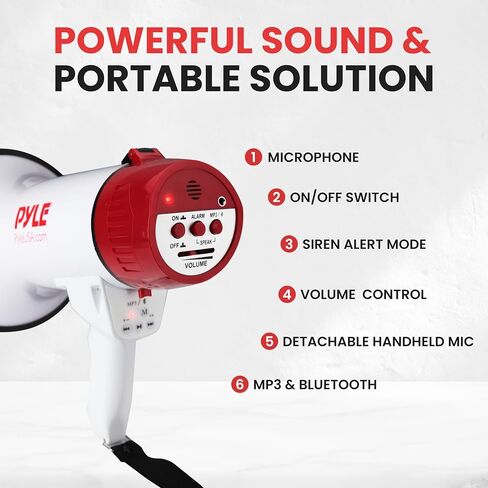 Pyle Portable Megaphone Speaker PA Bullhorn - Built-in Siren, 40W Adjustable Vol Control & 1000 Yard Range, Ideal for Any Outdoor Sports, Cheerleading Fans Coaches & Safety Drills, Black - PMP43IN in Saudi Arabia