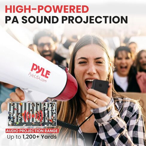 Pyle Portable Megaphone Speaker PA Bullhorn - Built-in Siren, 40W Adjustable Vol Control & 1000 Yard Range, Ideal for Any Outdoor Sports, Cheerleading Fans Coaches & Safety Drills, Black - PMP43IN in Saudi Arabia