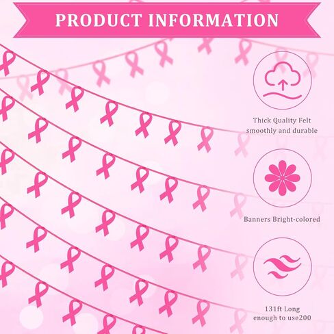 Irenare 10 Pcs 13.1 Feet Breast Cancer Banner 4 inch Pink Ribbon Felt Garland for Breast Cancer Awareness Decorations Pink Ribbon Garland Banner Decor Banner Sign Party Supplies in Saudi Arabia
