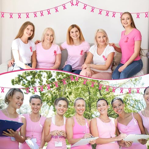 Irenare 10 Pcs 13.1 Feet Breast Cancer Banner 4 inch Pink Ribbon Felt Garland for Breast Cancer Awareness Decorations Pink Ribbon Garland Banner Decor Banner Sign Party Supplies in Saudi Arabia