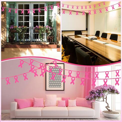 Irenare 10 Pcs 13.1 Feet Breast Cancer Banner 4 inch Pink Ribbon Felt Garland for Breast Cancer Awareness Decorations Pink Ribbon Garland Banner Decor Banner Sign Party Supplies in Saudi Arabia