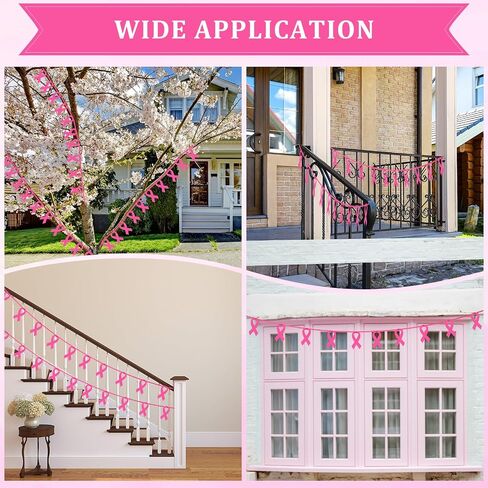 Irenare 10 Pcs 13.1 Feet Breast Cancer Banner 4 inch Pink Ribbon Felt Garland for Breast Cancer Awareness Decorations Pink Ribbon Garland Banner Decor Banner Sign Party Supplies in Saudi Arabia