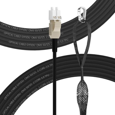 100m/326ft OM4 Fiber LC to LC Outdoor Armored Fiber Cable, Industrial TPU, Direct Burial, Duplex Multimode Fiber, 40G/100G, 50/125um, Uniboot LC to LC with Pulling Eye Kit Installed on one end, OD-5mm in Saudi Arabia