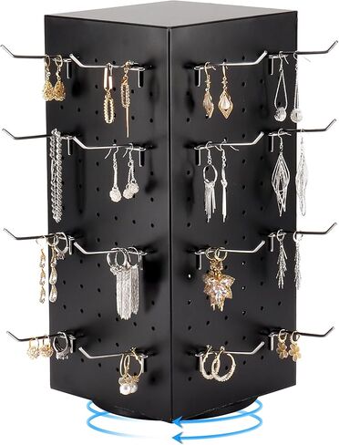 ماجي باج حامل عرض بيغبورد مع 24 خطاف، 4 جوانب دوارة لعرض الحلقان والمجوهرات، رفوف لعرض سلسلة المفاتيح والعروض الحرفية وبائعي التجزئة، 4 انش × 4 انش × 12 انش (اسود) in Kuwait