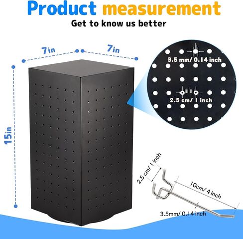 ماجي باج حامل عرض بيغبورد مع 24 خطاف، 4 جوانب دوارة لعرض الحلقان والمجوهرات، رفوف لعرض سلسلة المفاتيح والعروض الحرفية وبائعي التجزئة، 4 انش × 4 انش × 12 انش (اسود) in Kuwait