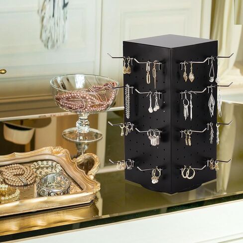 ماجي باج حامل عرض بيغبورد مع 24 خطاف، 4 جوانب دوارة لعرض الحلقان والمجوهرات، رفوف لعرض سلسلة المفاتيح والعروض الحرفية وبائعي التجزئة، 4 انش × 4 انش × 12 انش (اسود) in Kuwait