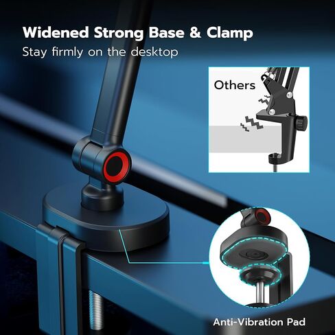 ذراع ميكروفون مع إضاءة RGB، حامل ذراع ميكروفون من الألومنيوم، حامل ذراع ميكروفون قابل للتعديل لـ Blue Yeti HyperX QuadCast SoloCast Shure SM7B MV7 Fifine K669B AM8 وغيرها من الميكروفونات in Kuwait