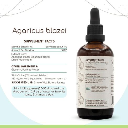 Agaricus Blazei B120 Alcohol-Free Herbal Extract Tincture, Concentrated Liquid Drops Natural Agaricus Blazei (Agaricus blazei murill) Dried Mushroom (4 fl oz) in Saudi Arabia
