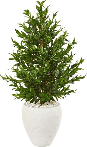Nearly Natural 3.5ft. Olive Cone Topiary Artificial Tree in White Planter UV Resistant (Indoor/Outdoor) in Saudi Arabia