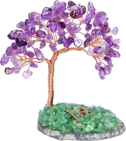 Jovivi جمشت كريستال شجرة الأرجواني بلورات الشفاء حجر شجرة المال على قاعدة شريحة العقيق مع هبط الأحجار الكريمة الأسلاك النحاسية كريستال شجرة الحياة زخرفة للمنزل مكتب مكتب فنغ شوي ديكور in Kuwait