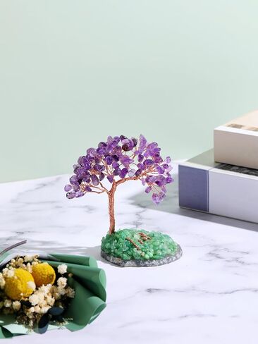 Jovivi جمشت كريستال شجرة الأرجواني بلورات الشفاء حجر شجرة المال على قاعدة شريحة العقيق مع هبط الأحجار الكريمة الأسلاك النحاسية كريستال شجرة الحياة زخرفة للمنزل مكتب مكتب فنغ شوي ديكور in Kuwait