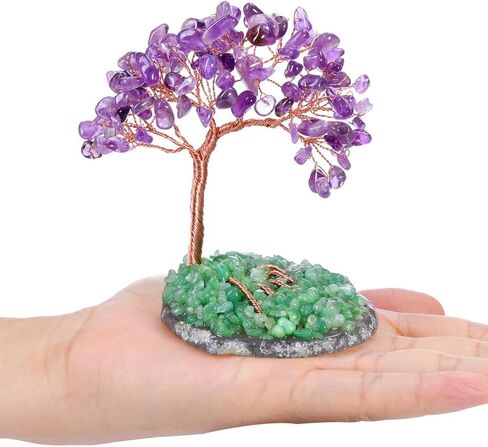 Jovivi جمشت كريستال شجرة الأرجواني بلورات الشفاء حجر شجرة المال على قاعدة شريحة العقيق مع هبط الأحجار الكريمة الأسلاك النحاسية كريستال شجرة الحياة زخرفة للمنزل مكتب مكتب فنغ شوي ديكور in Kuwait