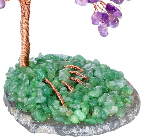 Jovivi جمشت كريستال شجرة الأرجواني بلورات الشفاء حجر شجرة المال على قاعدة شريحة العقيق مع هبط الأحجار الكريمة الأسلاك النحاسية كريستال شجرة الحياة زخرفة للمنزل مكتب مكتب فنغ شوي ديكور in Kuwait