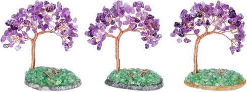 Jovivi جمشت كريستال شجرة الأرجواني بلورات الشفاء حجر شجرة المال على قاعدة شريحة العقيق مع هبط الأحجار الكريمة الأسلاك النحاسية كريستال شجرة الحياة زخرفة للمنزل مكتب مكتب فنغ شوي ديكور in Kuwait