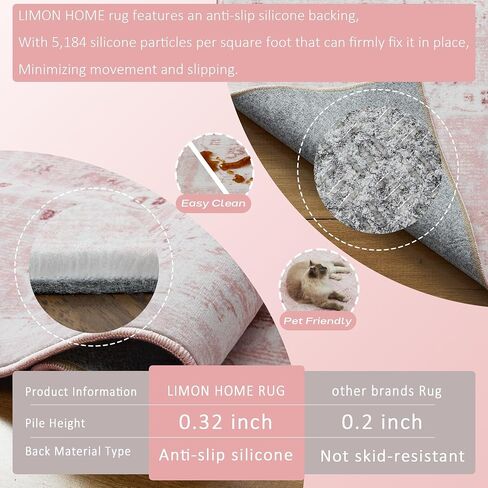 Light Pink Nursery Area Rug 6x9 for Bedroom Girls,Washable Baby Blush Pink Boho Floral Rug,Super Soft Faux Wool Machine Washable Carpet Area Rugs for Kids Room Playroom in Saudi Arabia