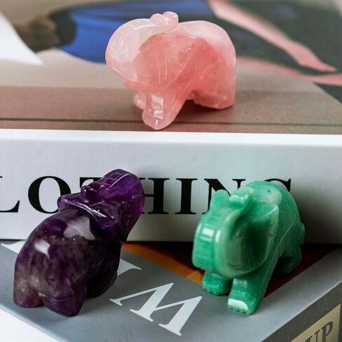 2" Elephant Decor, Elephant Statue, Natural Healing Crystal, Feng Shui Decor, Elephant Figurine, Room Home Office Desk Decor Gifts for Women Men (Rose Quartz) in Saudi Arabia