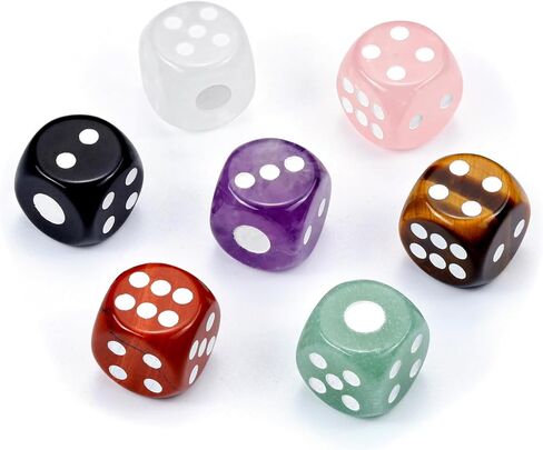 مجموعة النرد الكريستالي للشفاء من توب بلازا 7 شقرا، 6 نردات من الأحجار الكريمة المنحوتة من أجل موازنة الويكا الروحية والريكي والسحر والهدايا المفضلة لعيد الميلاد in Kuwait