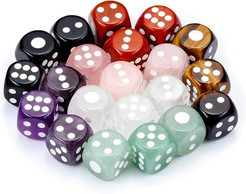 مجموعة النرد الكريستالي للشفاء من توب بلازا 7 شقرا، 6 نردات من الأحجار الكريمة المنحوتة من أجل موازنة الويكا الروحية والريكي والسحر والهدايا المفضلة لعيد الميلاد in Kuwait