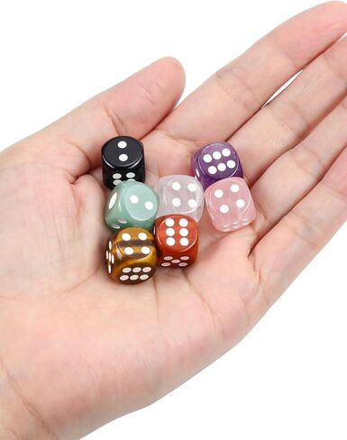 مجموعة النرد الكريستالي للشفاء من توب بلازا 7 شقرا، 6 نردات من الأحجار الكريمة المنحوتة من أجل موازنة الويكا الروحية والريكي والسحر والهدايا المفضلة لعيد الميلاد in Kuwait