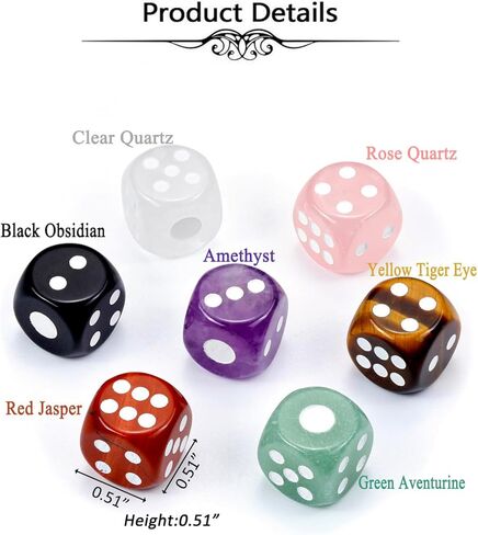 مجموعة النرد الكريستالي للشفاء من توب بلازا 7 شقرا، 6 نردات من الأحجار الكريمة المنحوتة من أجل موازنة الويكا الروحية والريكي والسحر والهدايا المفضلة لعيد الميلاد in Kuwait