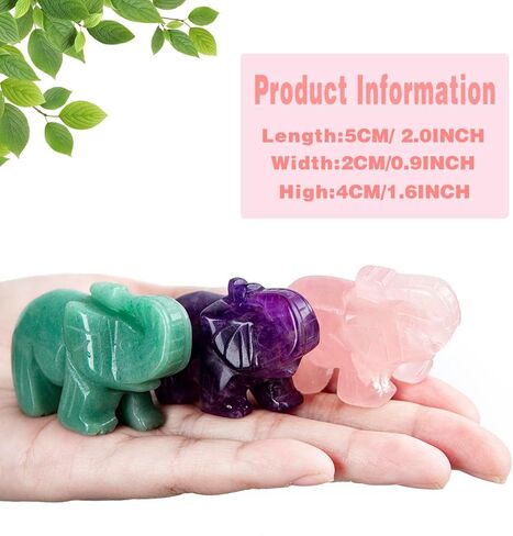2" Elephant Decor, Elephant Statue, Natural Healing Crystal, Feng Shui Decor, Elephant Figurine, Room Home Office Desk Decor Gifts for Women Men (Green Aventurine) in Saudi Arabia