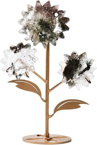 JIC Gem Labradorite Stone Crystal Sunflower Labradorite Quartz Crystal Slices Carved Flower Healing Crystal Gemstone Decoration on Stand Home Decor Reiki Meditation in Saudi Arabia