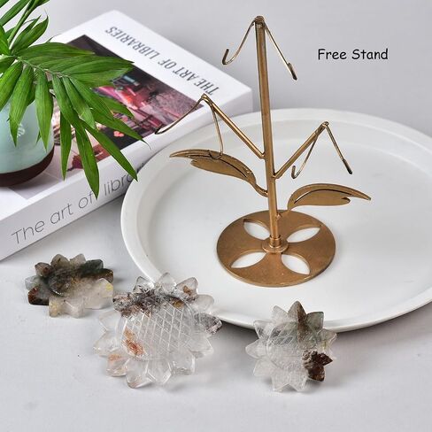 JIC Gem Labradorite Stone Crystal Sunflower Labradorite Quartz Crystal Slices Carved Flower Healing Crystal Gemstone Decoration on Stand Home Decor Reiki Meditation in Saudi Arabia