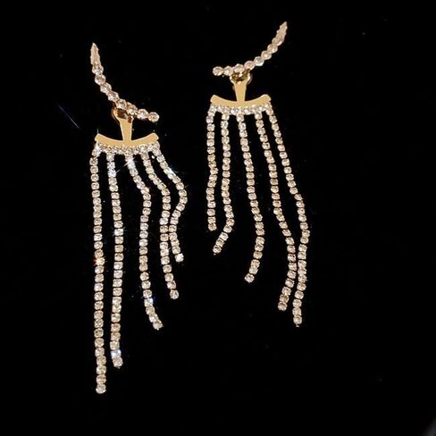 Silver Rhinestone Tassel Earrings Front Back Wedding Party Prom Earrings Crystal Statement Chandelier Sparkly Long Tassel Earrings Cubic Zirconia Crystal Earrings for Birthday Gifts… in Saudi Arabia